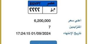 استمرار التزايد على لوحة "م ط- 2222" المميزة وسعرها يتخطى 6 ملايين جنيه